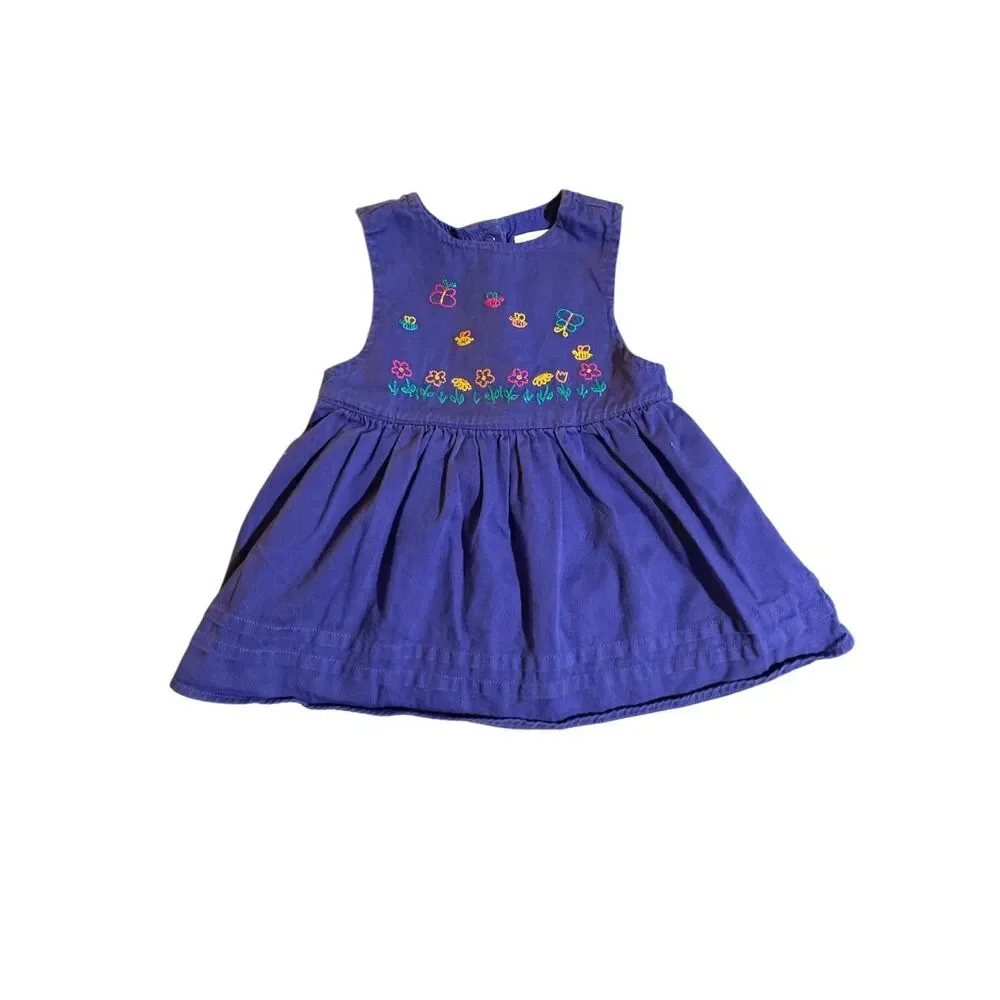 VTG Gymboree rainbow tag purple dress embroidered floral bee 12/18 M